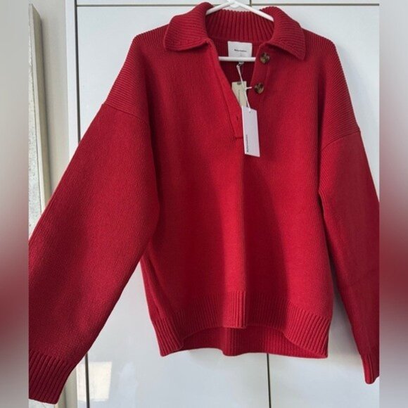 NWT Size S (P2P 23") -Reformation Cotton Brooklyn Polo Sweater (NWT US$ 218) - Picture 11 of 13
